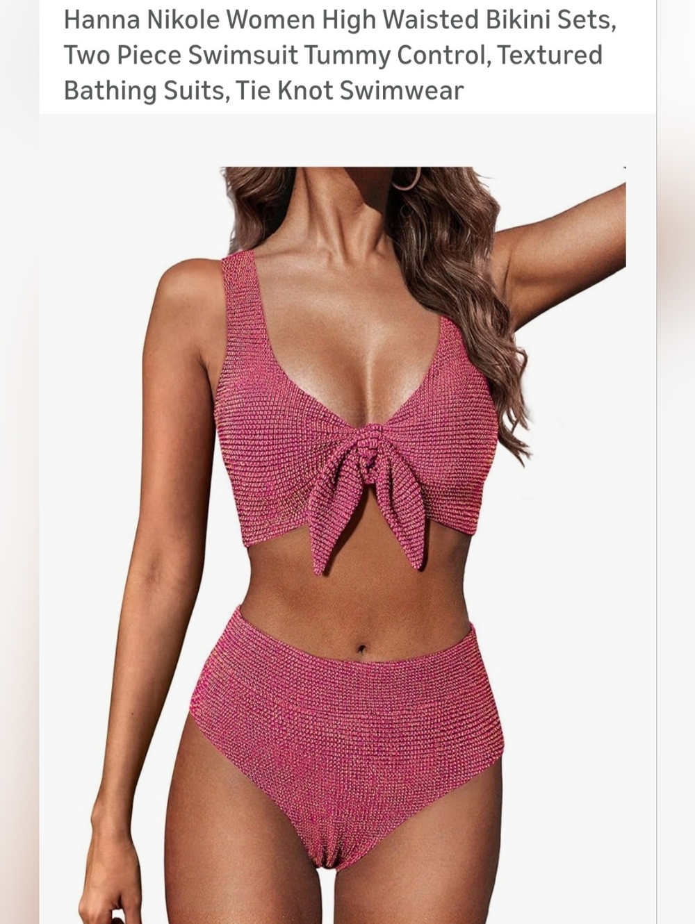 2XL Hanna Nikole Pink Textured Tie-Front High-Waist Bikini